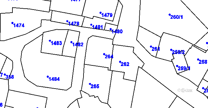 Parcela st. 264 v KÚ Buštěhrad, Katastrální mapa