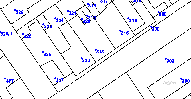 Parcela st. 318 v KÚ Buštěhrad, Katastrální mapa