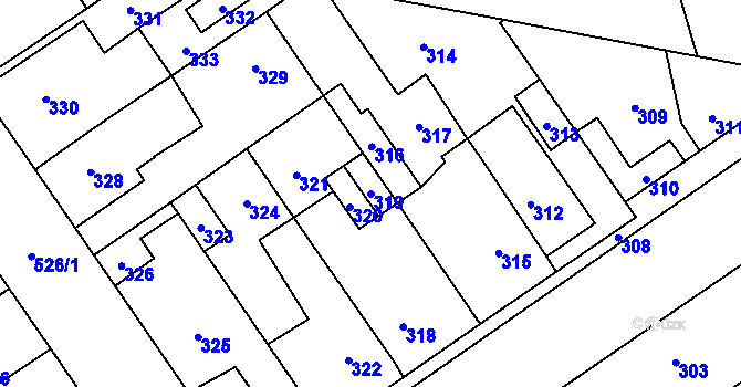 Parcela st. 319 v KÚ Buštěhrad, Katastrální mapa