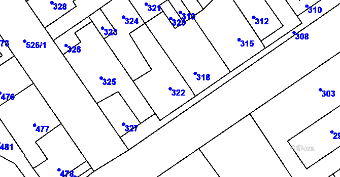 Parcela st. 322 v KÚ Buštěhrad, Katastrální mapa