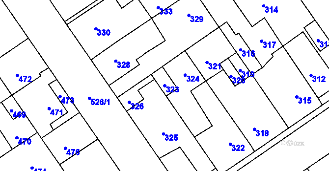 Parcela st. 323 v KÚ Buštěhrad, Katastrální mapa