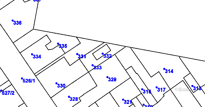 Parcela st. 332 v KÚ Buštěhrad, Katastrální mapa