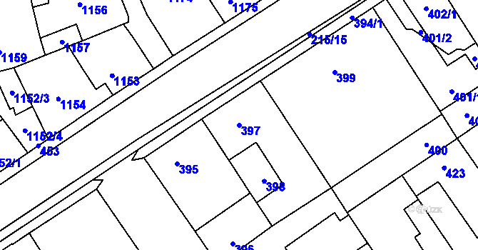 Parcela st. 397 v KÚ Buštěhrad, Katastrální mapa