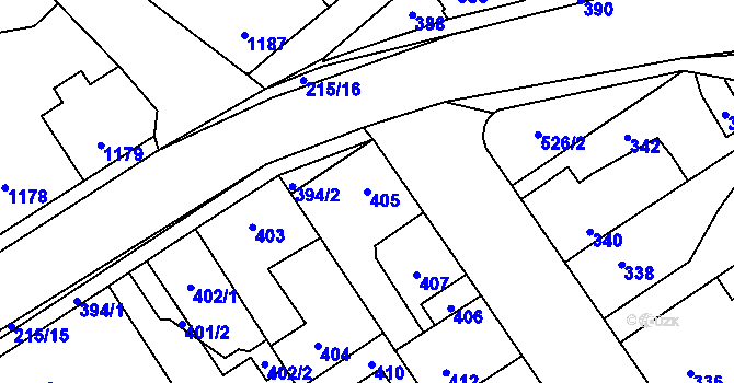 Parcela st. 405 v KÚ Buštěhrad, Katastrální mapa