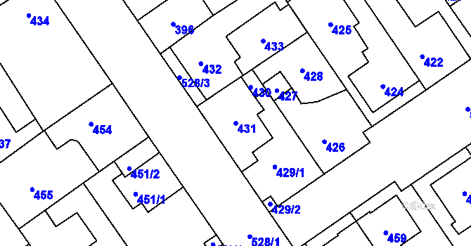 Parcela st. 431 v KÚ Buštěhrad, Katastrální mapa