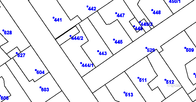 Parcela st. 443 v KÚ Buštěhrad, Katastrální mapa