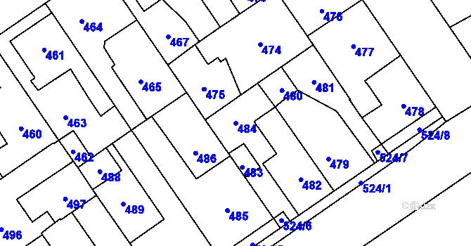 Parcela st. 484 v KÚ Buštěhrad, Katastrální mapa