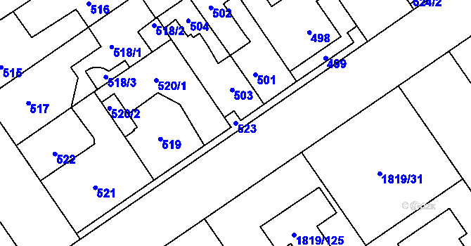 Parcela st. 523 v KÚ Buštěhrad, Katastrální mapa