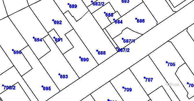 Parcela st. 688 v KÚ Buštěhrad, Katastrální mapa