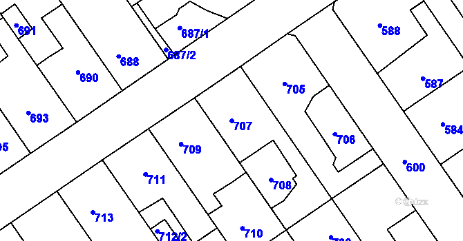 Parcela st. 707 v KÚ Buštěhrad, Katastrální mapa