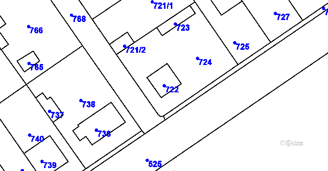 Parcela st. 722 v KÚ Buštěhrad, Katastrální mapa