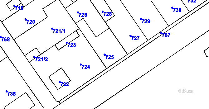 Parcela st. 725 v KÚ Buštěhrad, Katastrální mapa