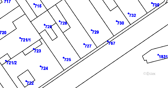 Parcela st. 727 v KÚ Buštěhrad, Katastrální mapa