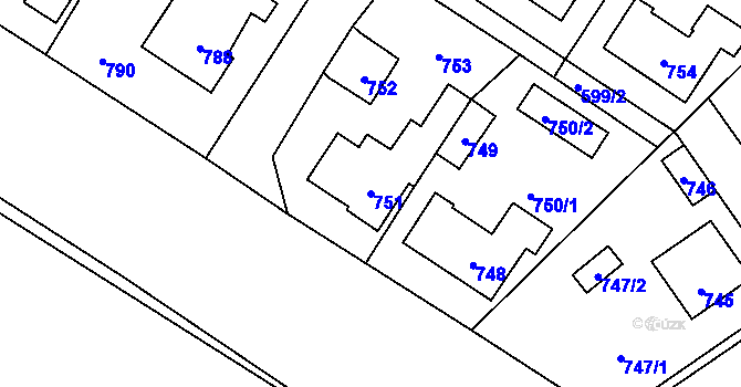 Parcela st. 751 v KÚ Buštěhrad, Katastrální mapa