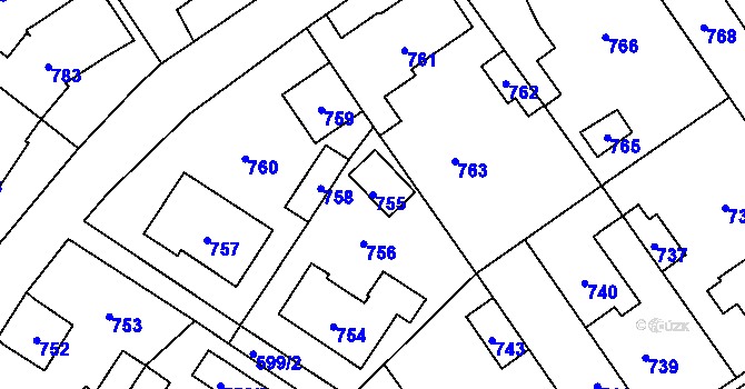 Parcela st. 755 v KÚ Buštěhrad, Katastrální mapa