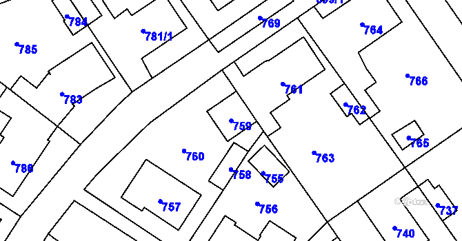 Parcela st. 759 v KÚ Buštěhrad, Katastrální mapa