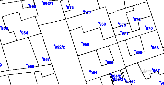 Parcela st. 959 v KÚ Buštěhrad, Katastrální mapa