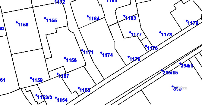 Parcela st. 1174 v KÚ Buštěhrad, Katastrální mapa