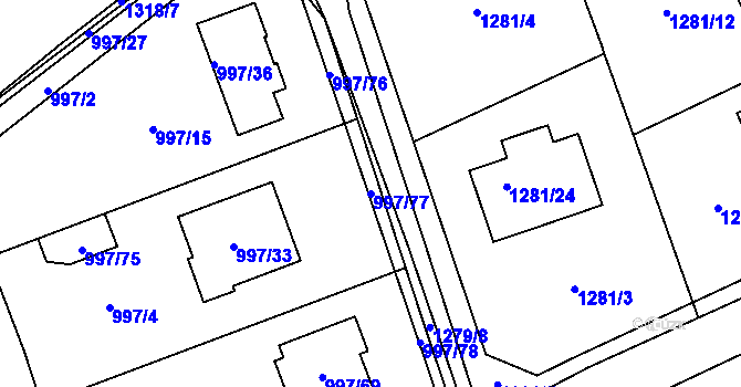 Parcela st. 997/77 v KÚ Buštěhrad, Katastrální mapa