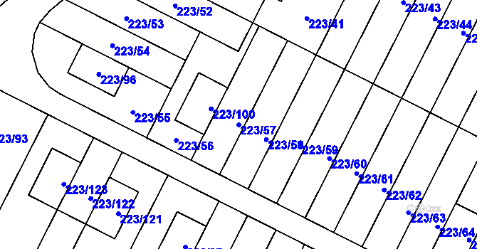 Parcela st. 223/57 v KÚ Buštěhrad, Katastrální mapa