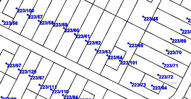 Parcela st. 223/63 v KÚ Buštěhrad, Katastrální mapa
