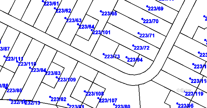 Parcela st. 223/73 v KÚ Buštěhrad, Katastrální mapa