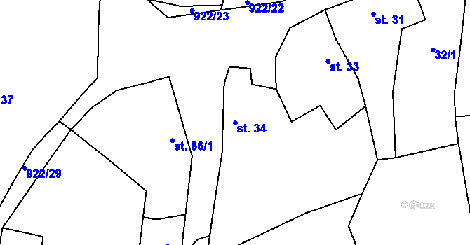 Parcela st. 34 v KÚ Buzice, Katastrální mapa