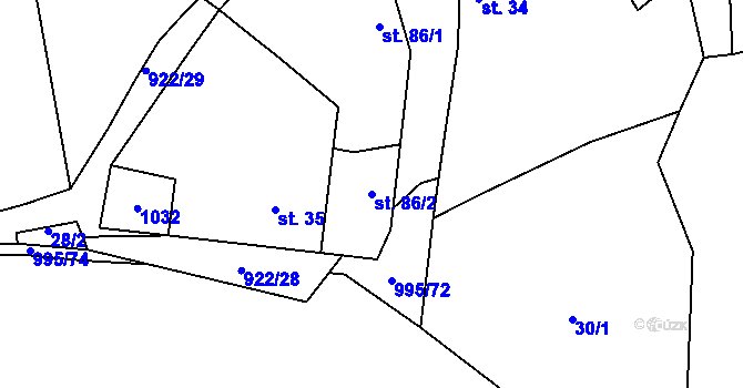 Parcela st. 86/2 v KÚ Buzice, Katastrální mapa