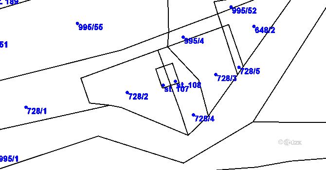 Parcela st. 107 v KÚ Buzice, Katastrální mapa