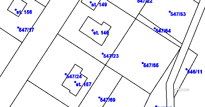 Parcela st. 547/23 v KÚ Buzice, Katastrální mapa