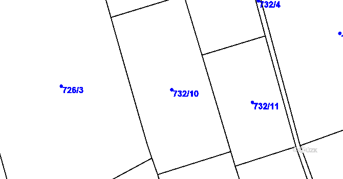 Parcela st. 732/10 v KÚ Buzice, Katastrální mapa