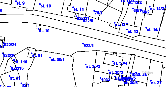 Parcela st. 922/1 v KÚ Buzice, Katastrální mapa