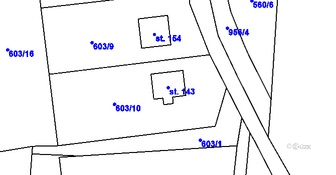 Parcela st. 143 v KÚ Buzice, Katastrální mapa