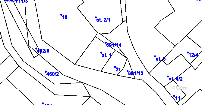 Parcela st. 1 v KÚ Býčkovice, Katastrální mapa
