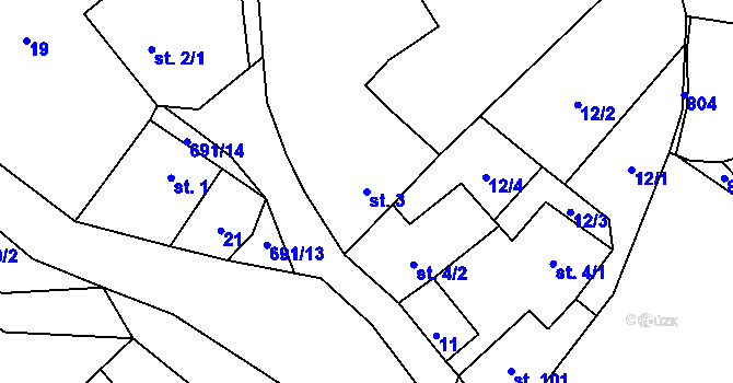 Parcela st. 3 v KÚ Býčkovice, Katastrální mapa