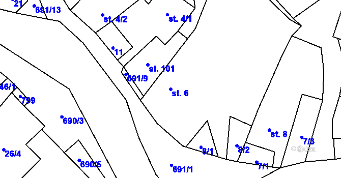 Parcela st. 6 v KÚ Býčkovice, Katastrální mapa