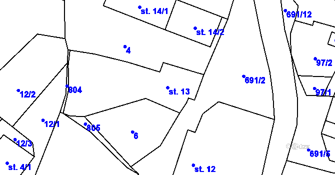 Parcela st. 13 v KÚ Býčkovice, Katastrální mapa