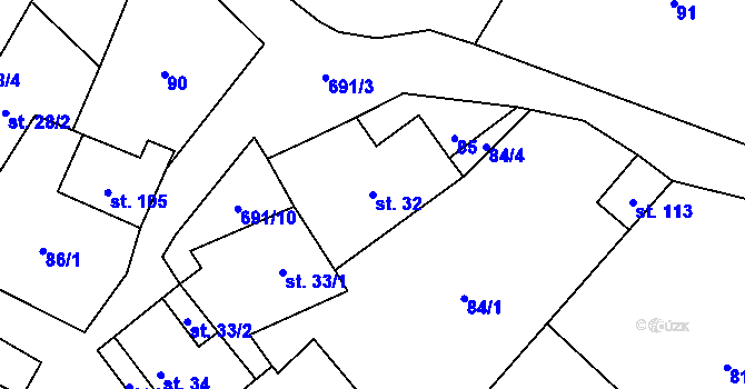 Parcela st. 32 v KÚ Býčkovice, Katastrální mapa
