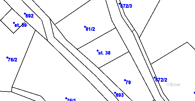 Parcela st. 38 v KÚ Býčkovice, Katastrální mapa