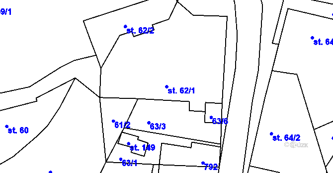 Parcela st. 62/1 v KÚ Býčkovice, Katastrální mapa