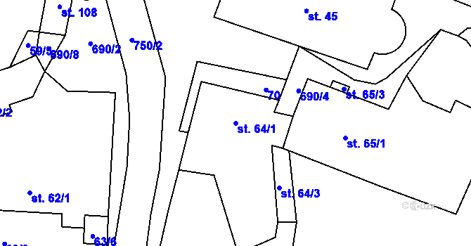 Parcela st. 64/1 v KÚ Býčkovice, Katastrální mapa