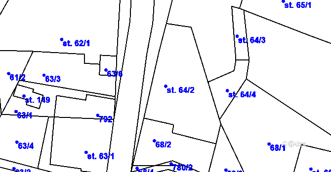 Parcela st. 64/2 v KÚ Býčkovice, Katastrální mapa