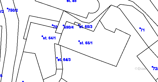 Parcela st. 65/1 v KÚ Býčkovice, Katastrální mapa
