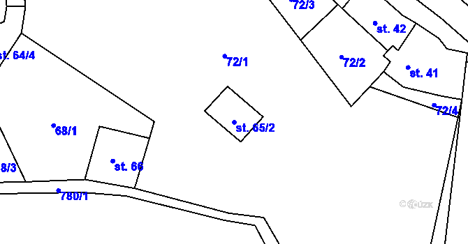 Parcela st. 65/2 v KÚ Býčkovice, Katastrální mapa