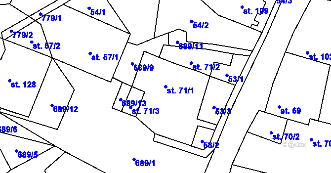 Parcela st. 71/1 v KÚ Býčkovice, Katastrální mapa
