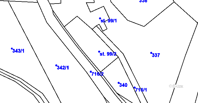 Parcela st. 99/2 v KÚ Býčkovice, Katastrální mapa