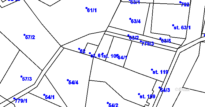 Parcela st. 106 v KÚ Býčkovice, Katastrální mapa