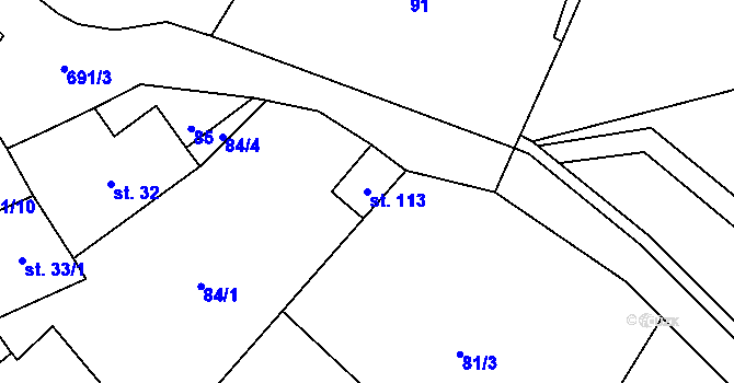Parcela st. 113 v KÚ Býčkovice, Katastrální mapa