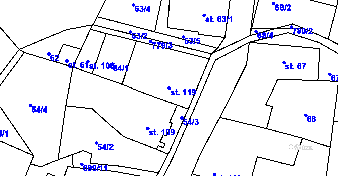 Parcela st. 119 v KÚ Býčkovice, Katastrální mapa