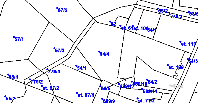 Parcela st. 54/4 v KÚ Býčkovice, Katastrální mapa
